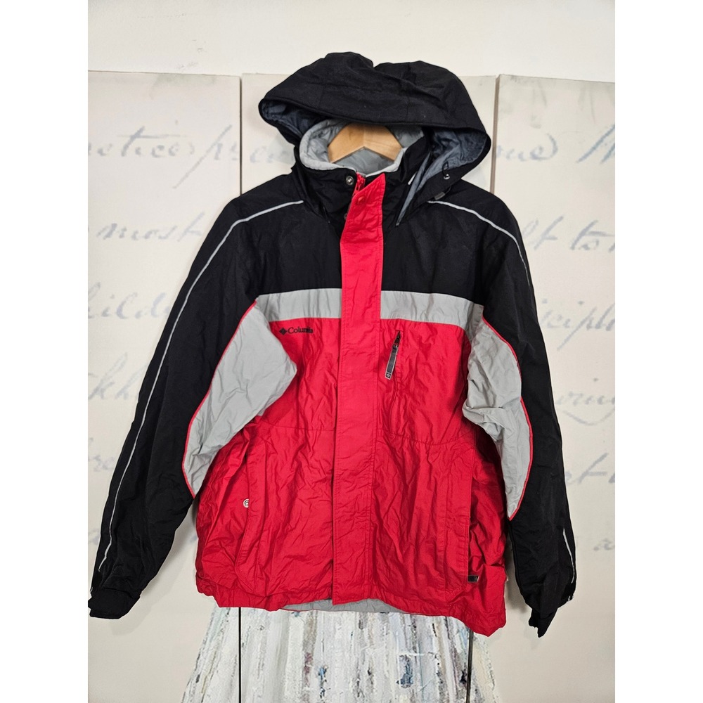 Columbia Mens Interchange Ski Jacket Red Black Grey Hooded‎ Shell SM7613 Size M